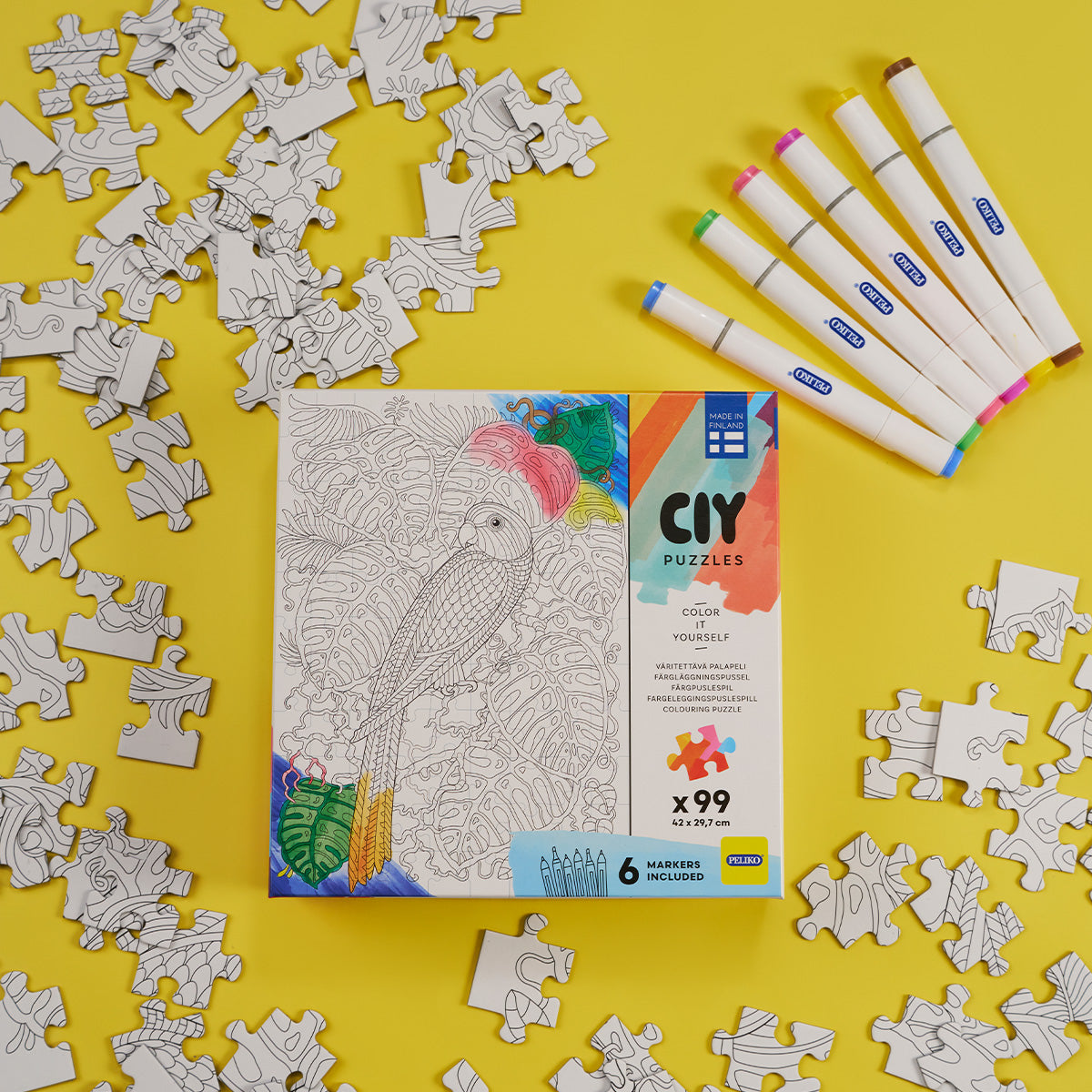 CIY-palapeli 99 palaa ja tussit Papukaija